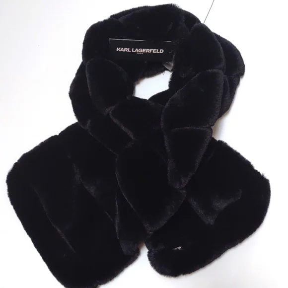 Karl Lagerfeld Black Faux Fur Hat and Scarf set. Shop Women main image 2